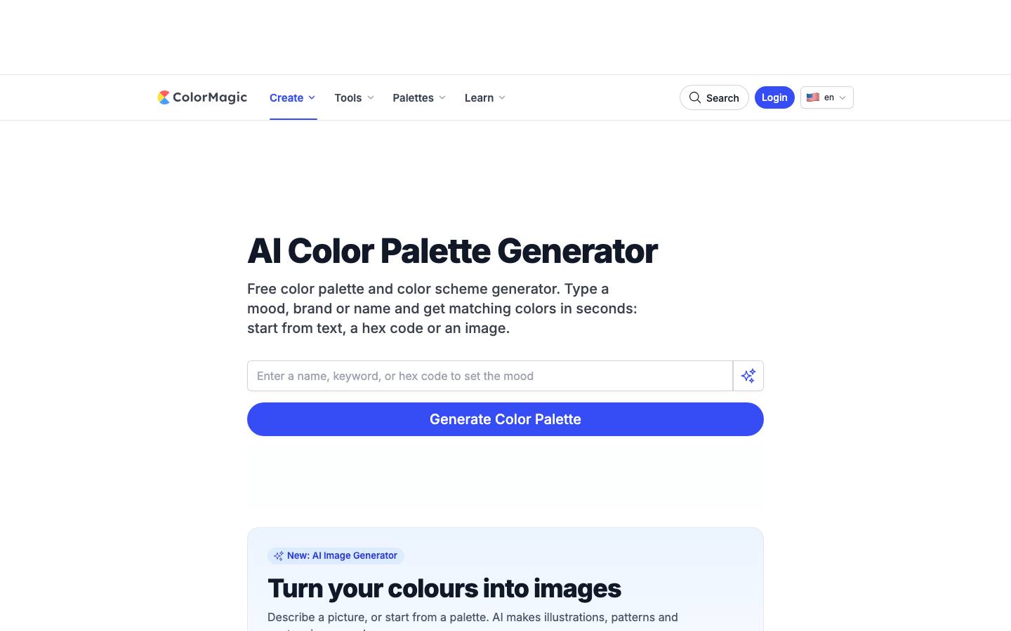 Page d'accueil de Color magic