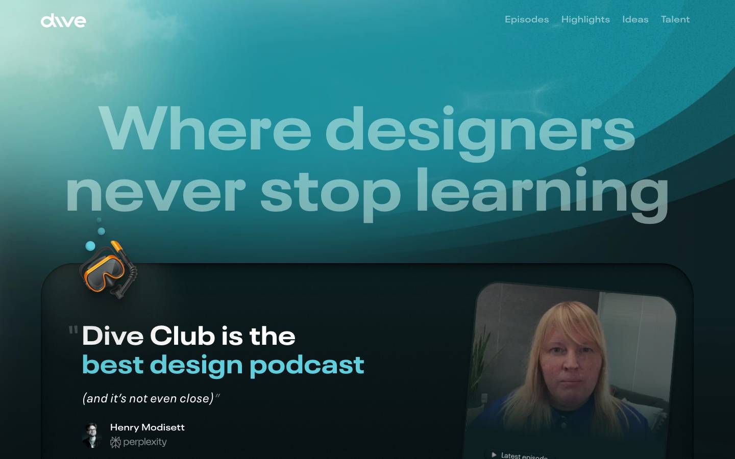 Page d'accueil de Podcast dive club