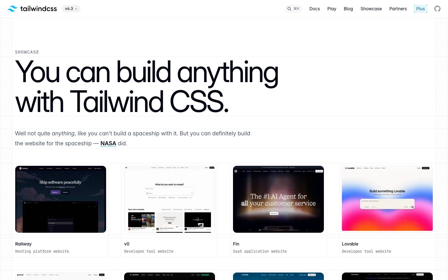 Page d'accueil de Tailwind CSS Showcase