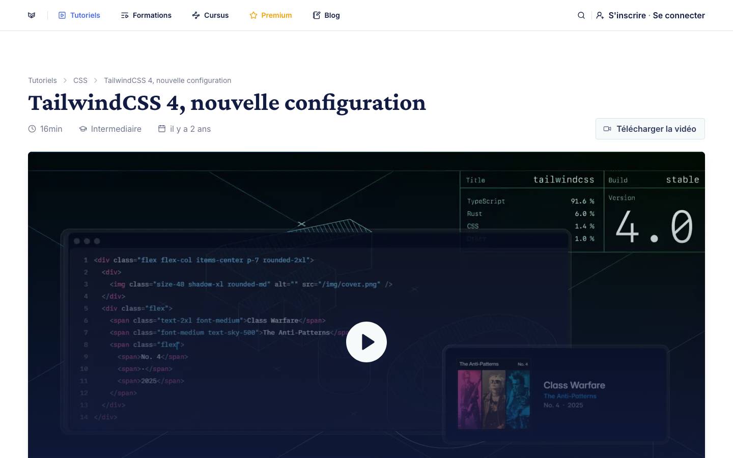 Page d'accueil de Tailwind CSS v4, tuto Grafikart