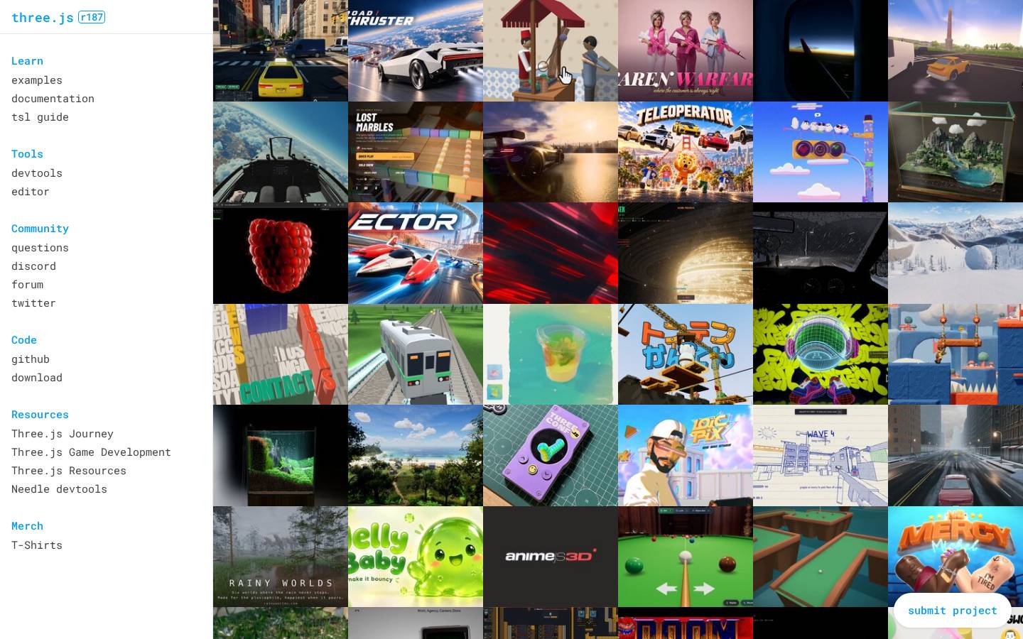 Page d'accueil de Three.js